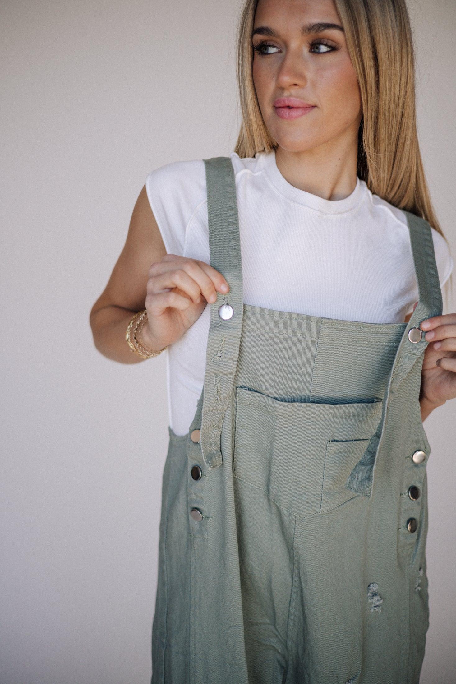 Frankie Denim Overalls in Sage | Milk & Baby