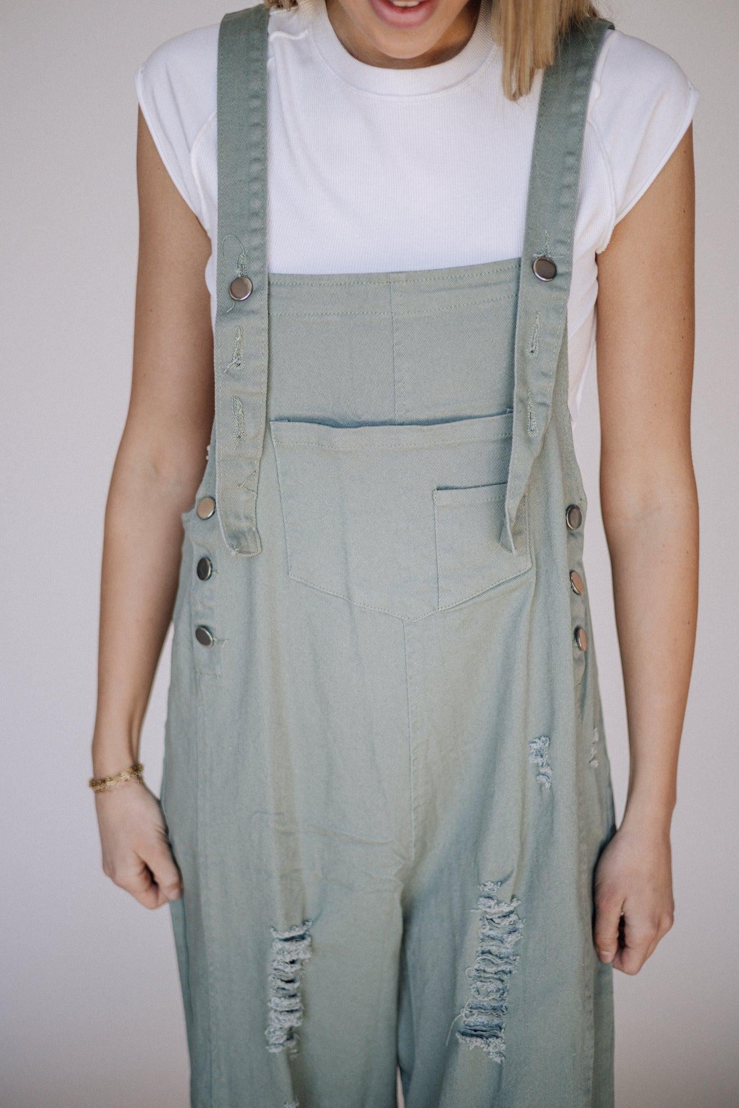 Frankie Denim Overalls in Sage | Milk & Baby