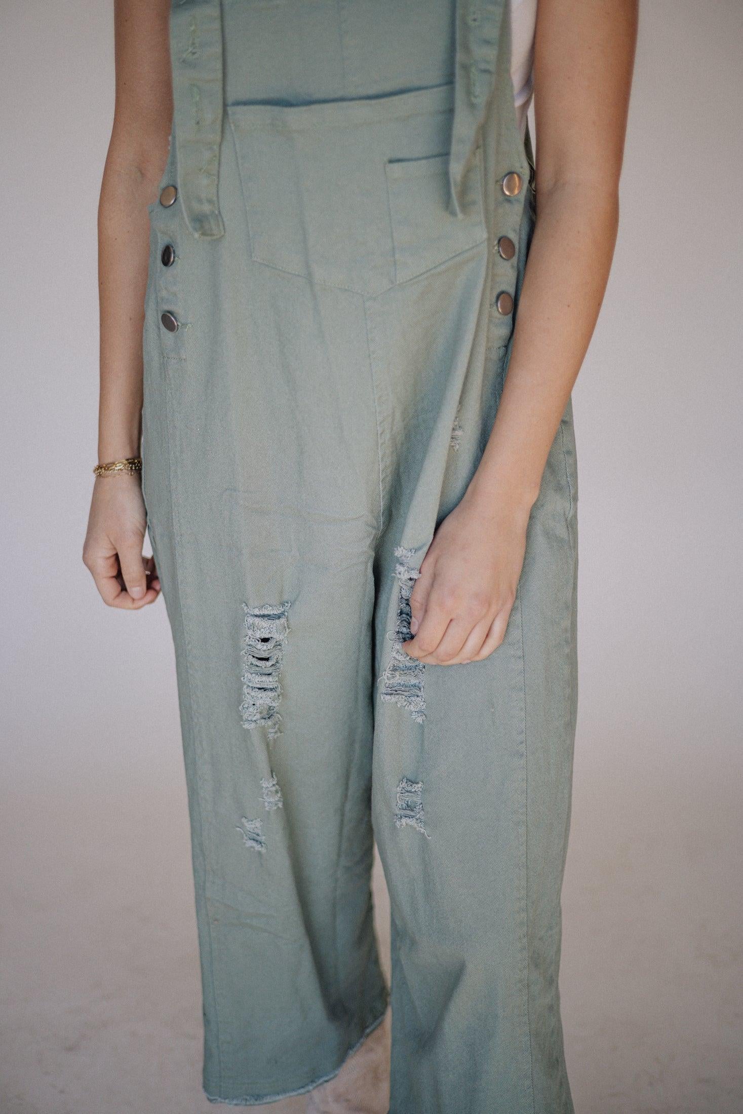 Frankie Denim Overalls in Sage | Milk & Baby
