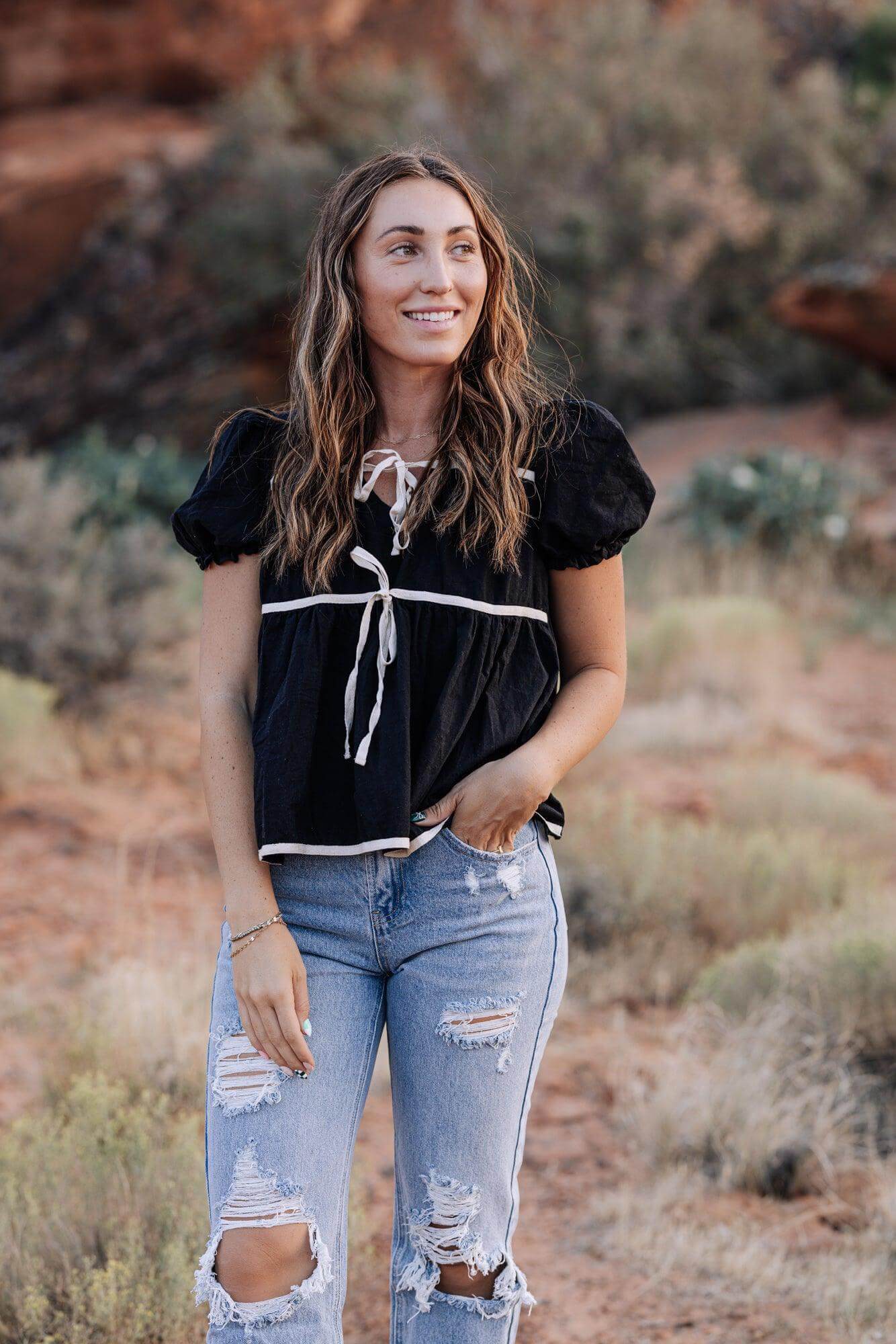 Winny Tie Top in Black | Milk & Baby