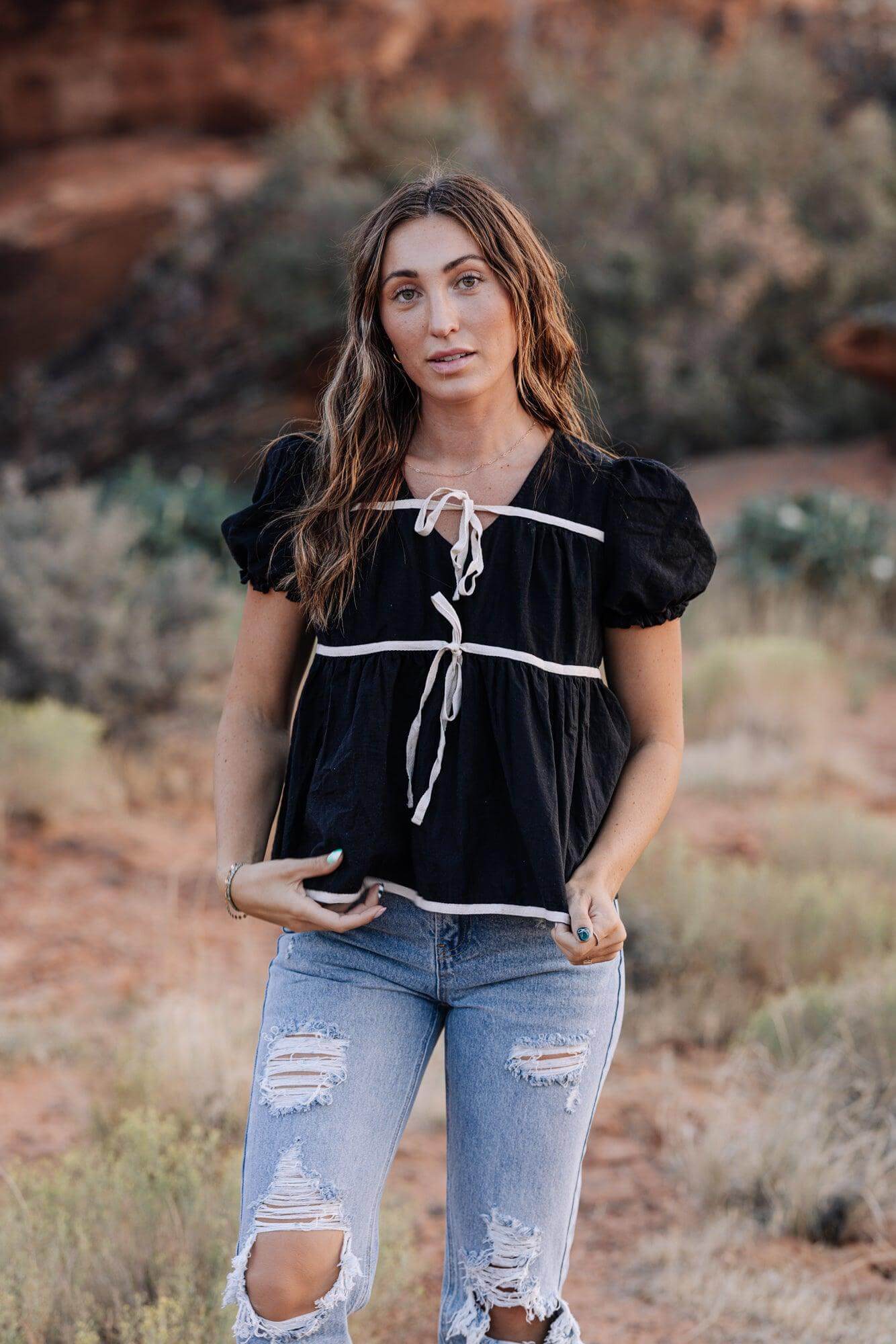 Winny Tie Top in Black | Milk & Baby