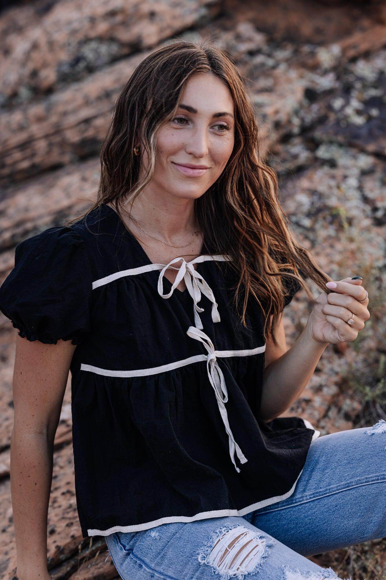 Winny Tie Top in Black | Milk & Baby