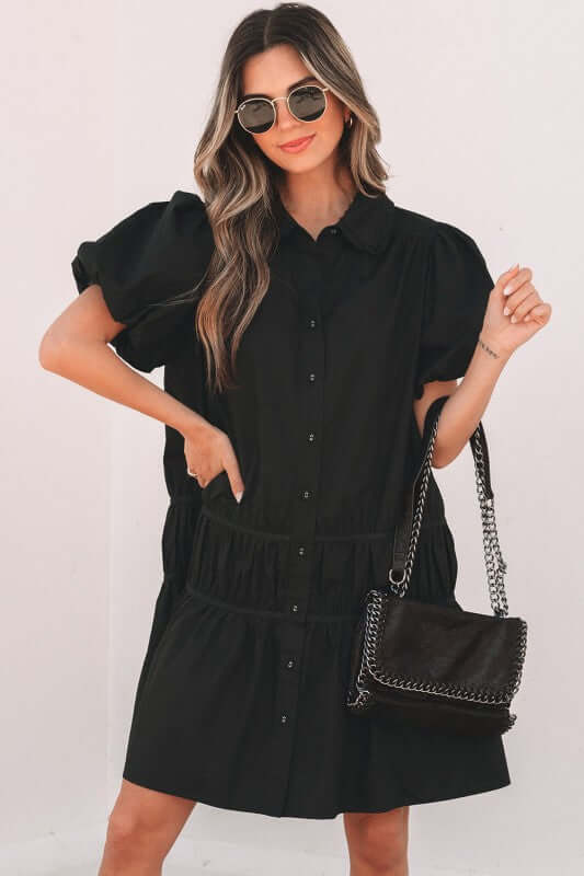 Cassidy Button Down Puff Sleeve Dress | Milk & Baby