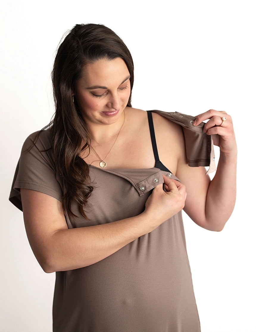 Cocoa Ribbed Labor & Delivery Gown | Milk & Baby