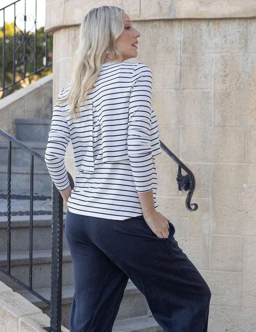 Lanie Maternity & Nursing Navy Stripe Top | Milk & Baby