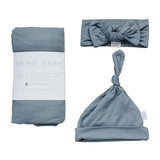 Dusty Blue Bamboo Swaddle Hat OR Head Wrap Set