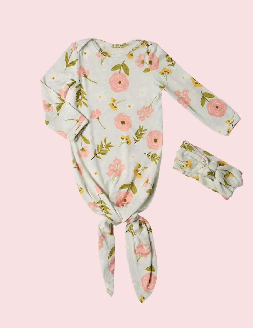 Carnation | Knotted Baby Gown Set | Milk & Baby