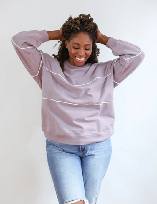 Lilac French Terry Nursing Sweatshirt with Piping - Milk & Baby