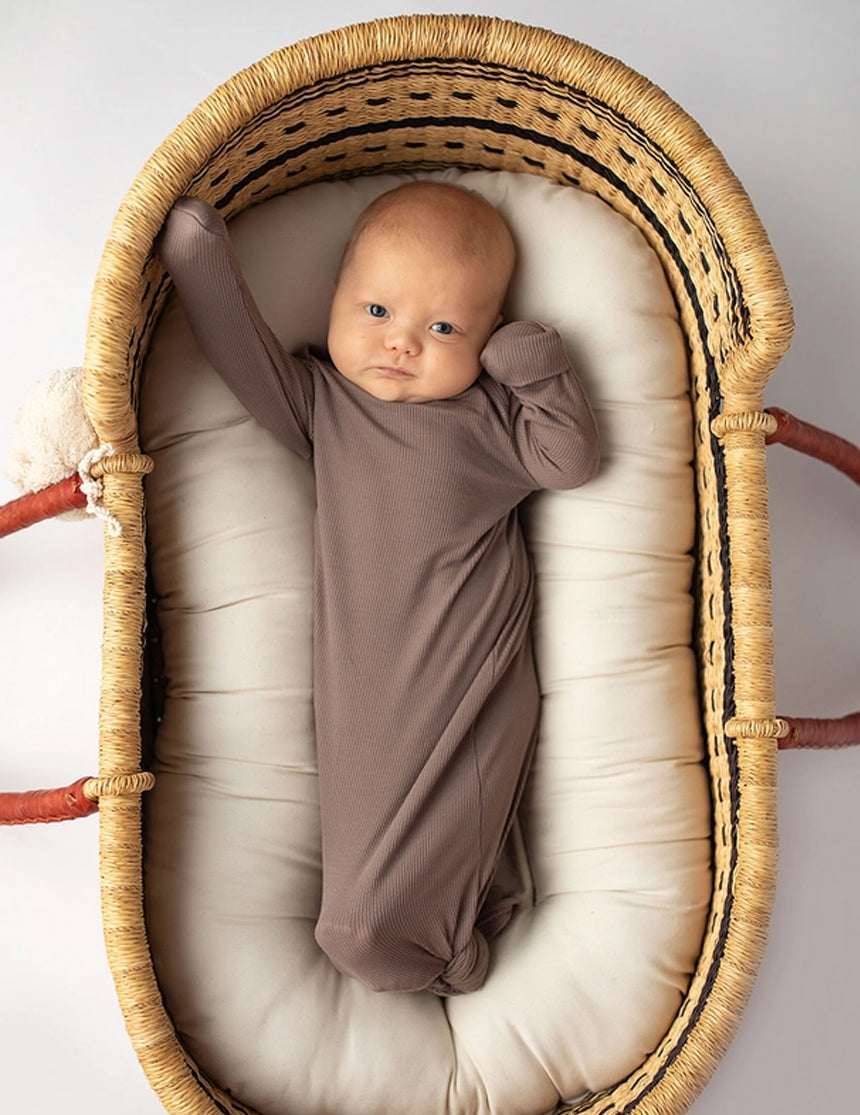 Cocoa Ribbed Knotted Newborn Gown Set | Milk & Baby