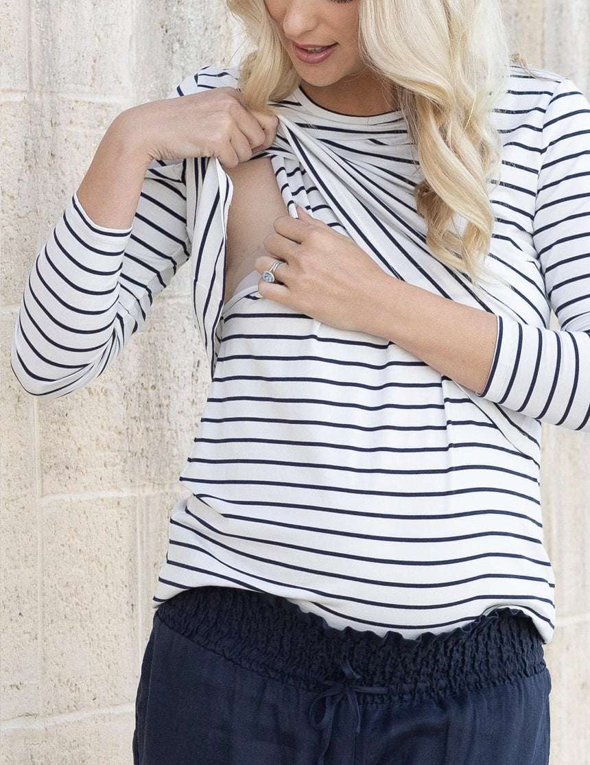 Lanie Maternity & Nursing Navy Stripe Top | Milk & Baby