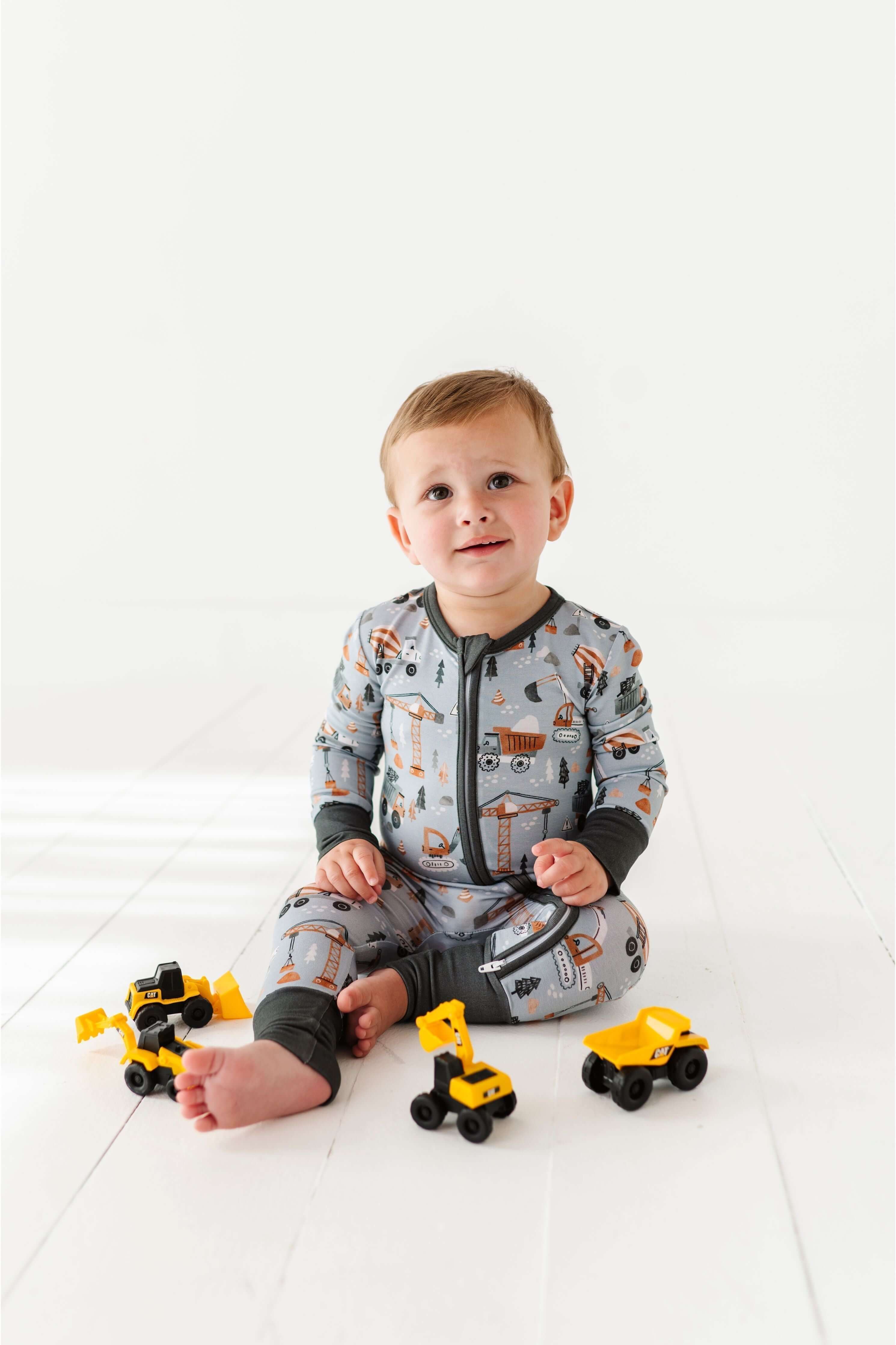 Mason | Bamboo One Piece Zip Pajama | . Mason Bamboo Convertible Romper Build a foundation for cozy comfort with our Mason Bamboo Convertible Romper! Made from luxuriously soft bamboo fabric, this romper is perfect for your little builder's downtime. The