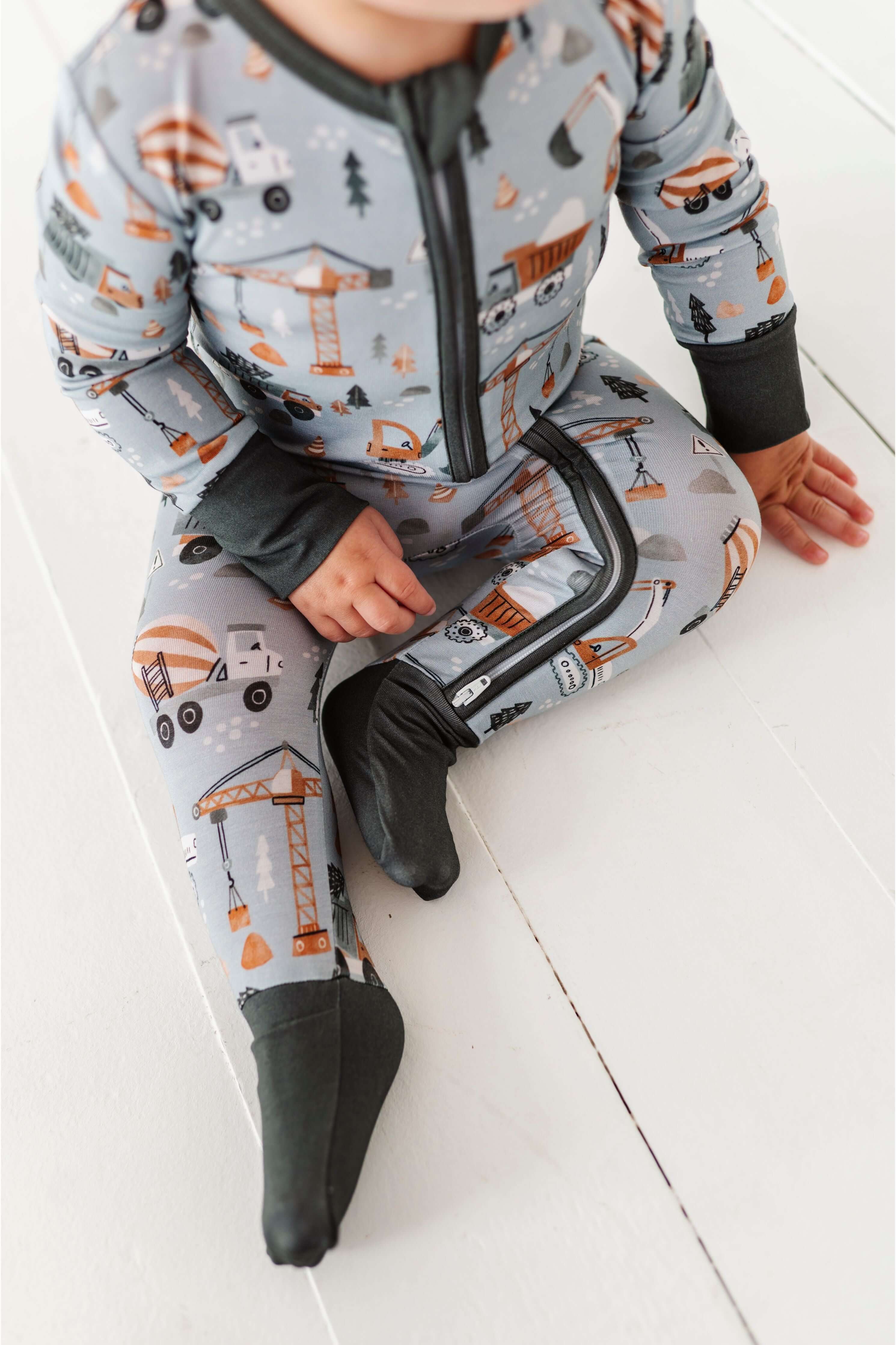 Mason | Bamboo One Piece Zip Pajama | . Mason Bamboo Convertible Romper Build a foundation for cozy comfort with our Mason Bamboo Convertible Romper! Made from luxuriously soft bamboo fabric, this romper is perfect for your little builder's downtime. The