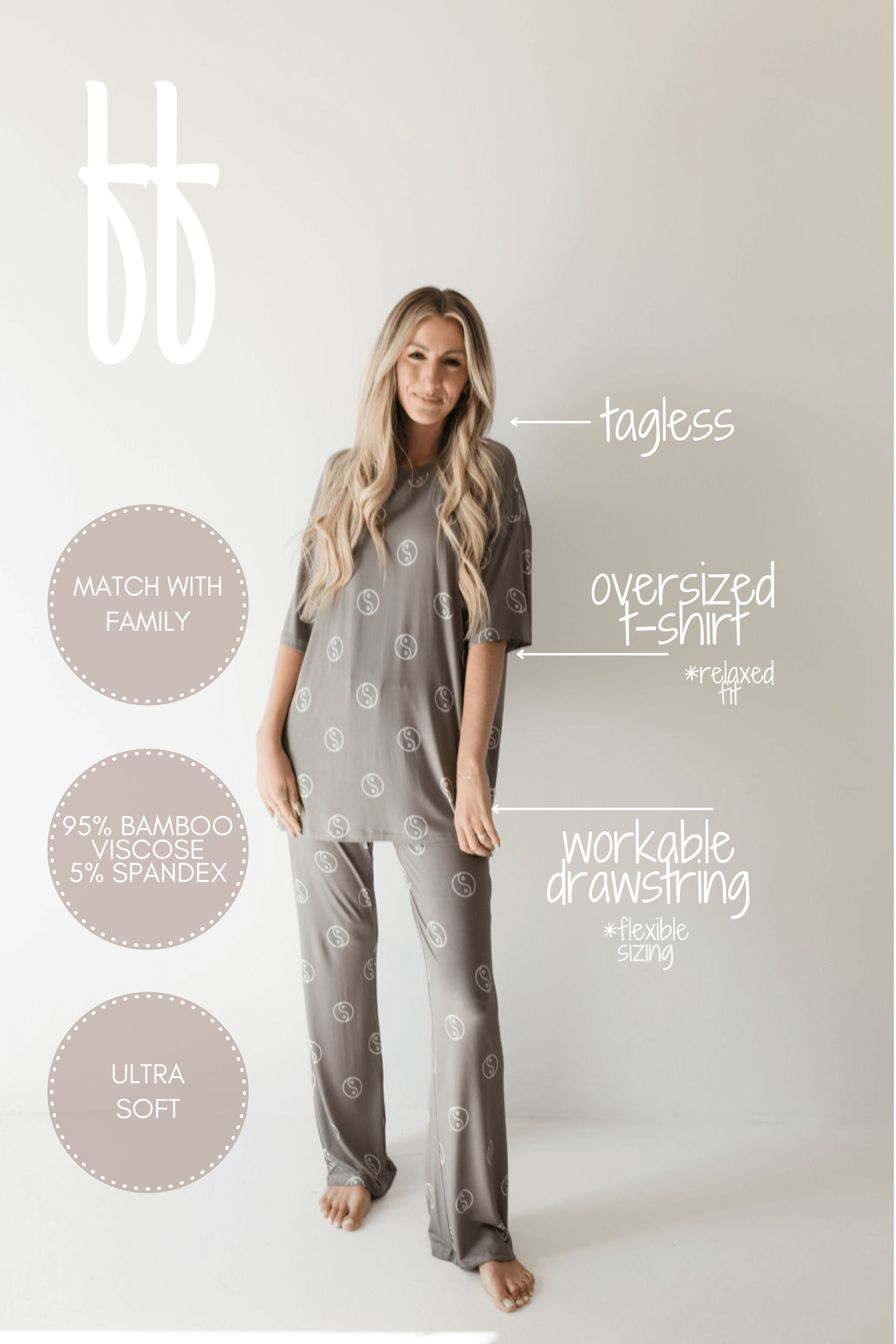 Sage Yin Yang | Short Sleeve Women's Bamboo Pajamas | Milk & Baby