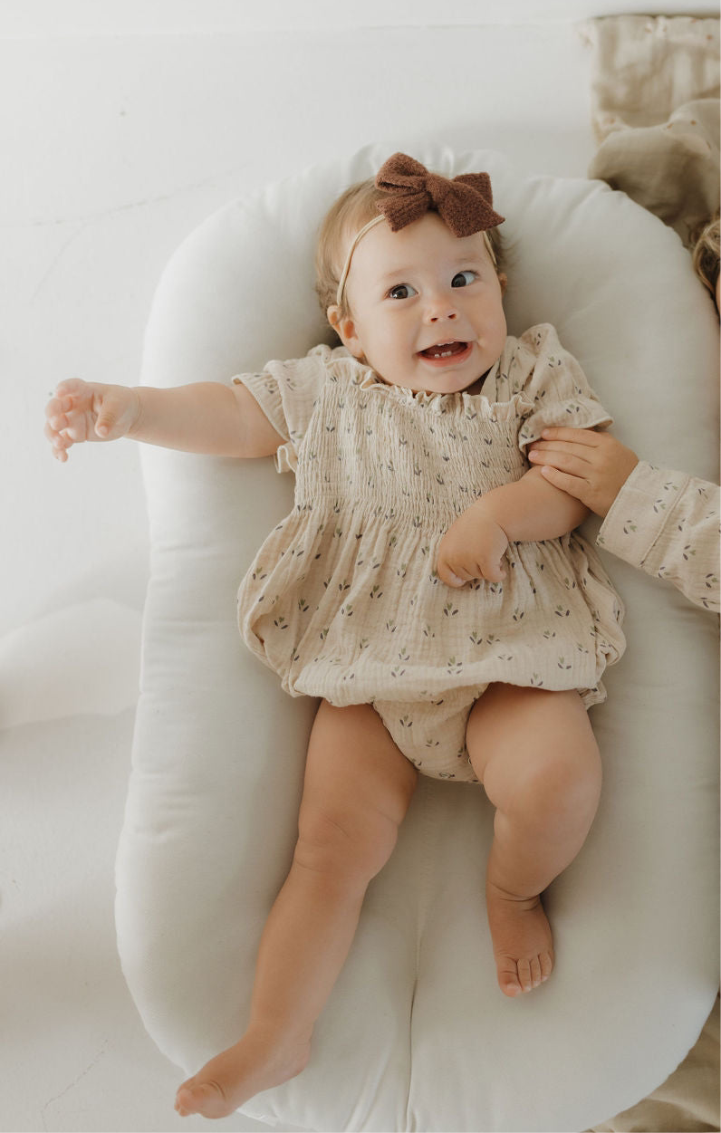 Flora | Ruffle Muslin Romper | Milk & Baby
