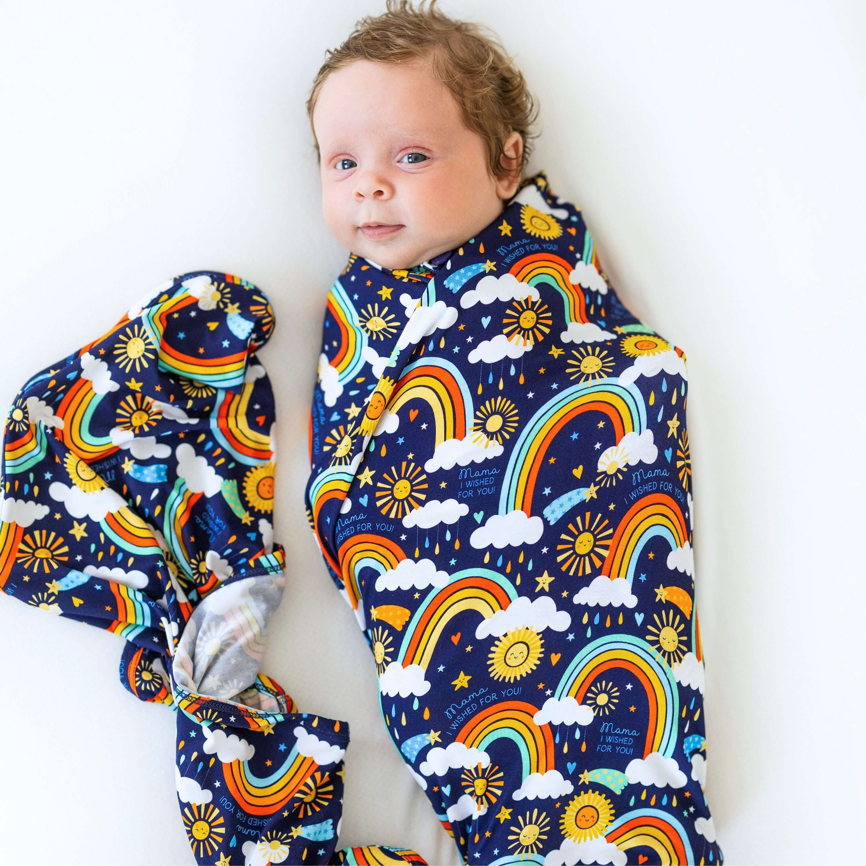 The Forever Swaddle Blanket | Here Comes the Sunshine (Blue) | Milk & Baby