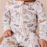 Safari Friends | Bamboo One Piece Zip Pajama | Bamboo Zip Romper – Safari Friends Animal Print Baby One-Piece An ultra-soft bamboo zip romper with an adorable safari animal print, designed for comfort, breathability, and effortless diaper changes. Key Fea
