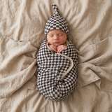 Organic Swaddle Blanket & Hat Set | Midnight Check