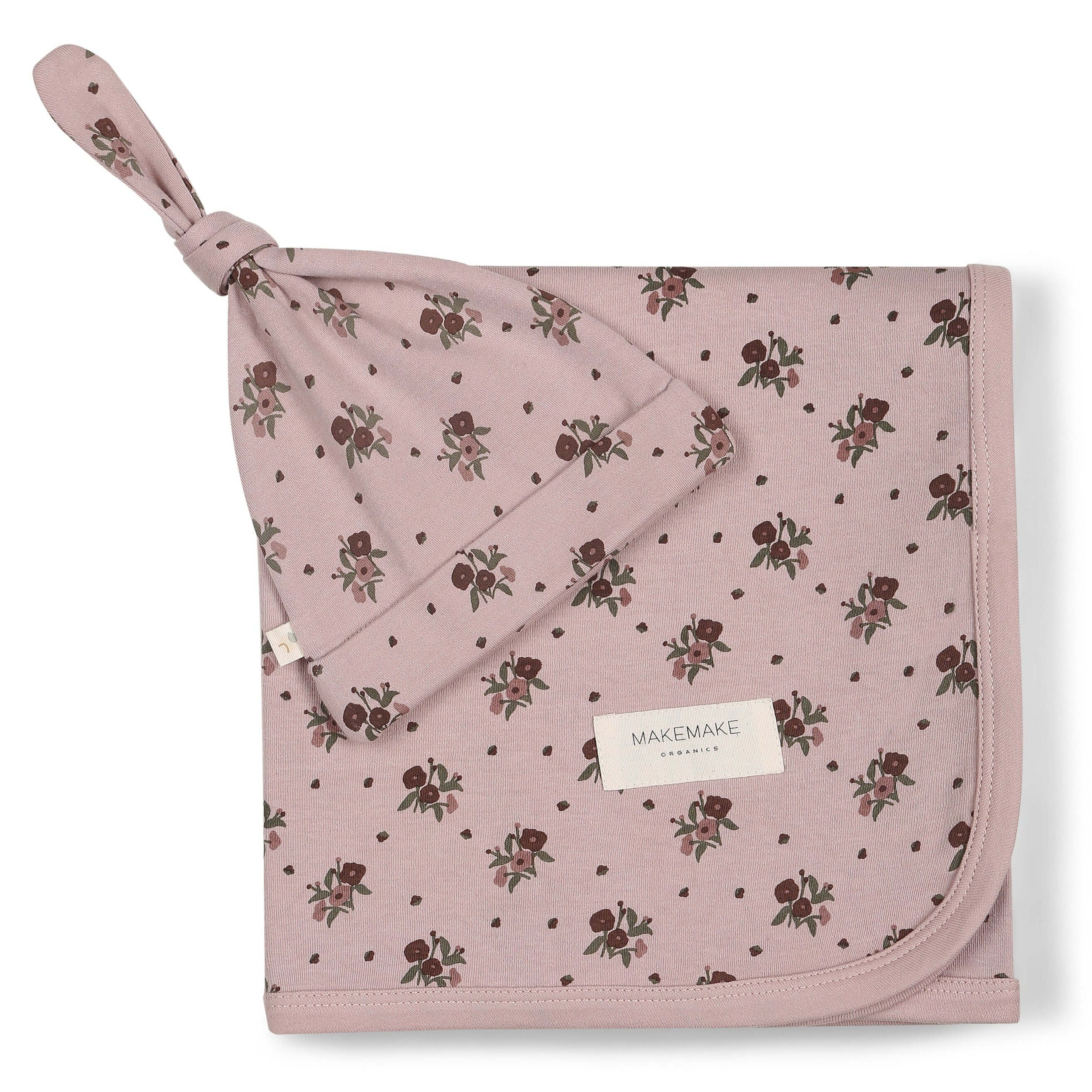 Rose Ditsy | Organic Swaddle Blanket & Hat | Milk & Baby