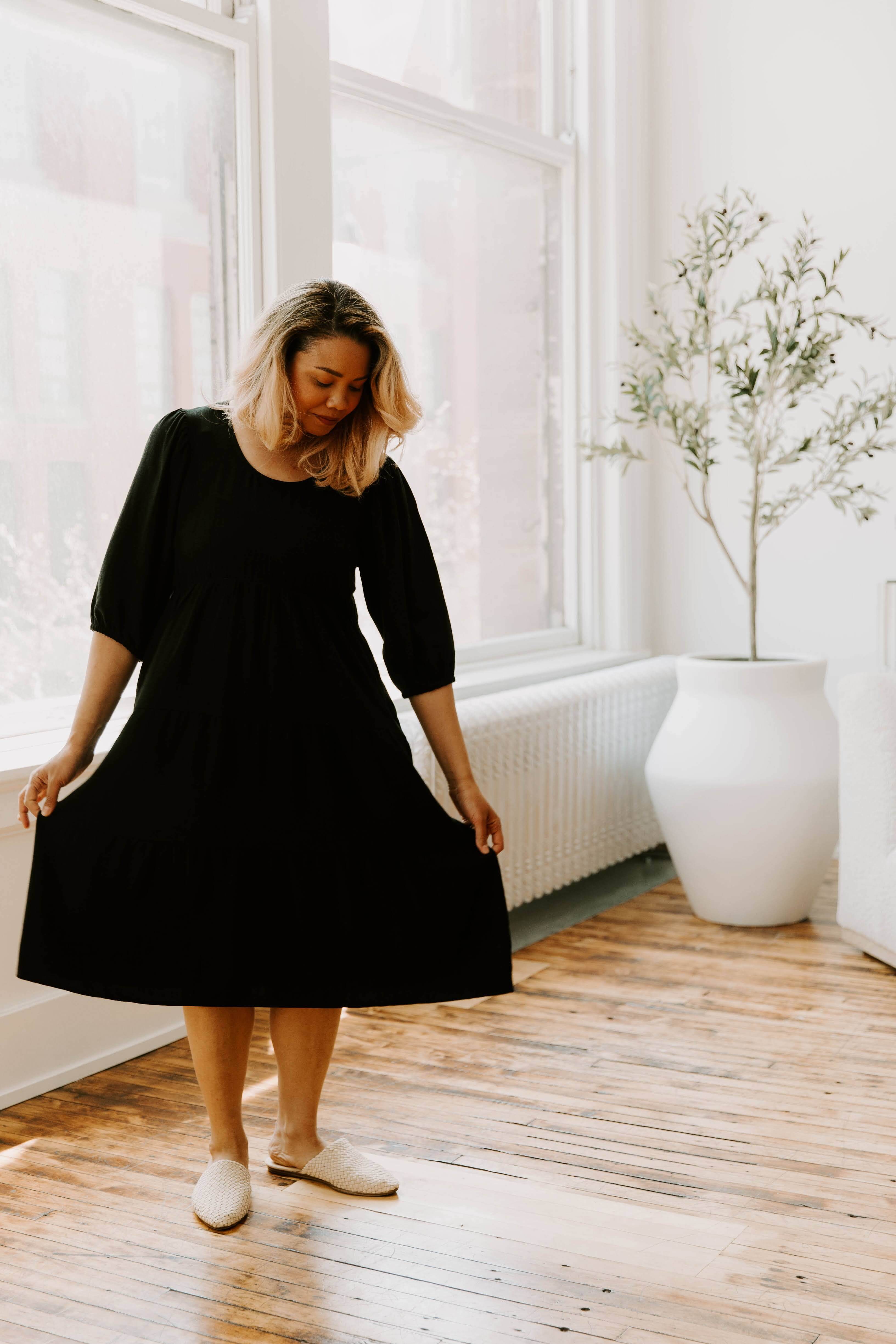 Tiered Breastfeeding Dress | Black | Milk & Baby