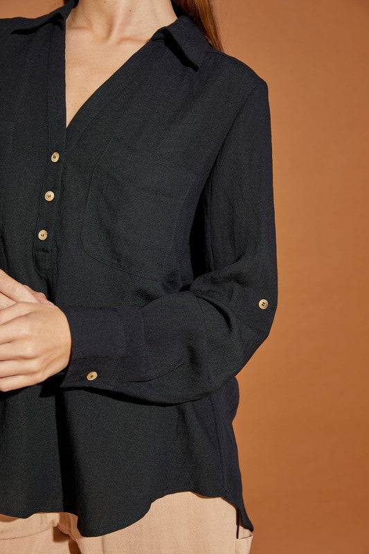 V Neck Button Down Henley Shirt | Milk & Baby