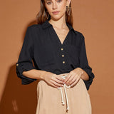 V Neck Button Down Henley Shirt | Milk & Baby