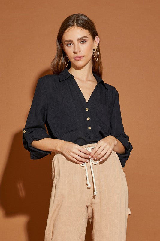V Neck Button Down Henley Shirt | Milk & Baby