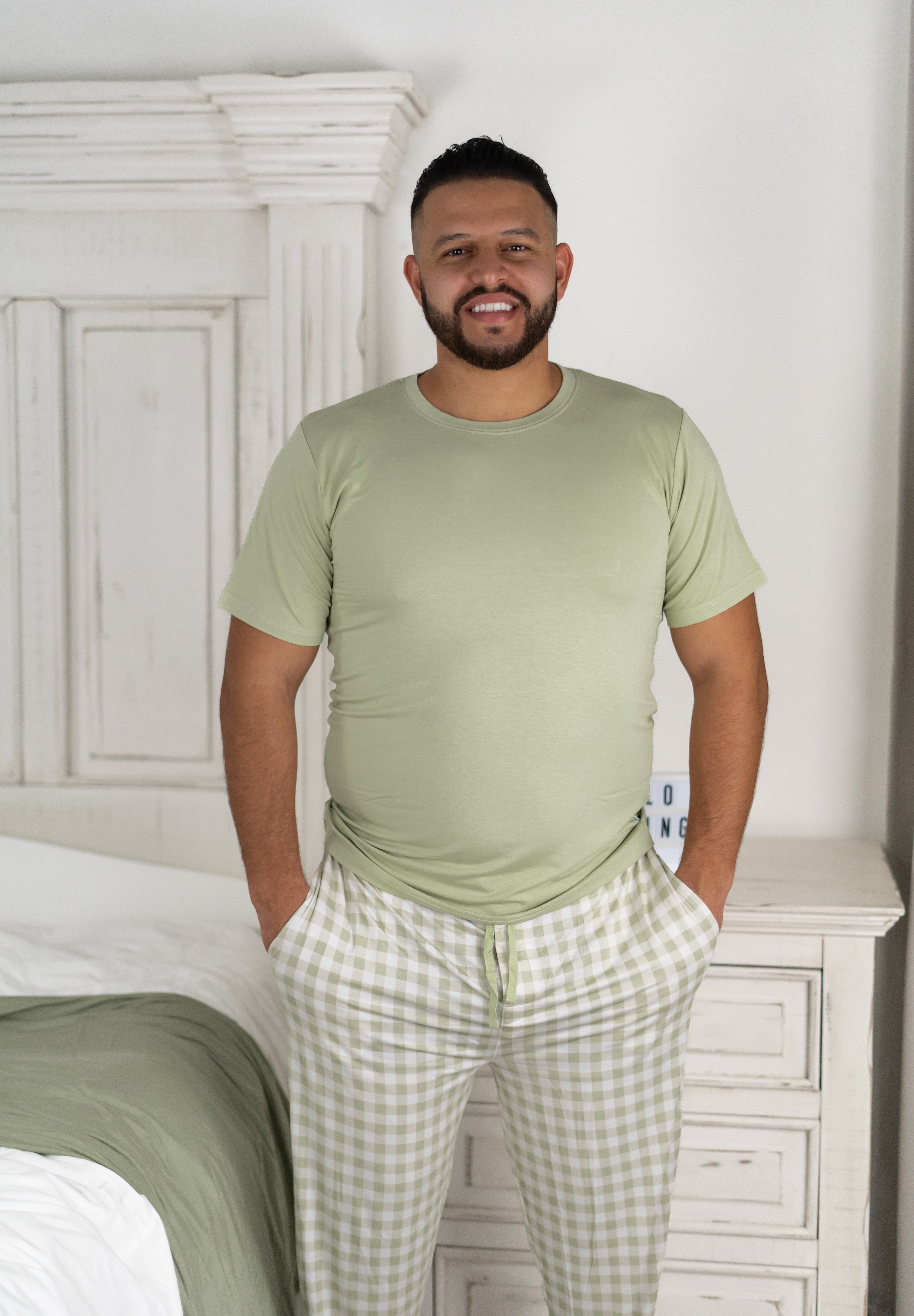 Sage Gingham Dream Men's Pajamas | Milk & Baby