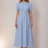 Jenna Smocked Collared Dress in Blue