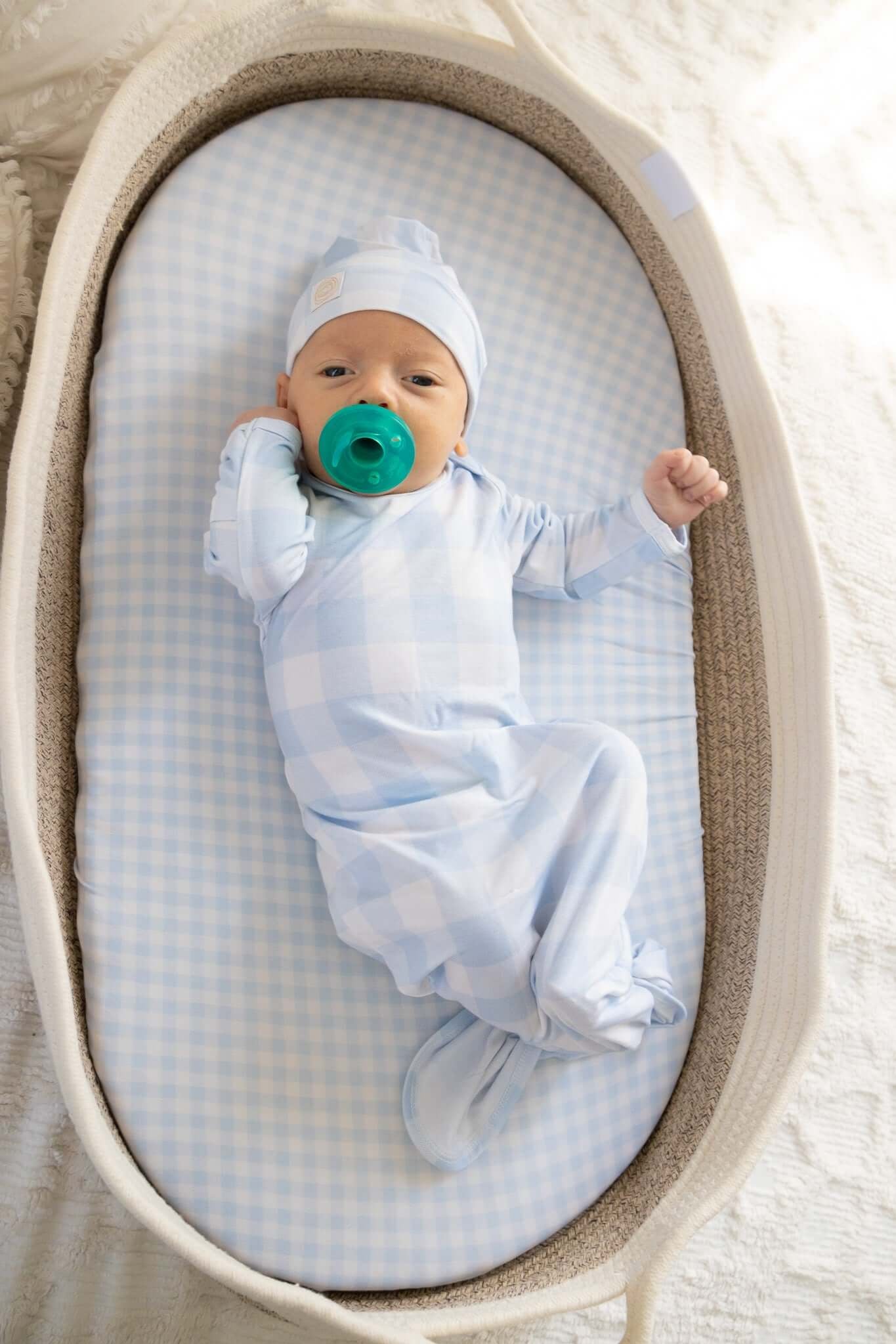 Sunday Picnic, Dusty Blue Knotted Gown Set | Milk & Baby