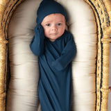 Navy Knotted Newborn Gown Set