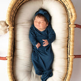 Navy Knotted Newborn Gown Set