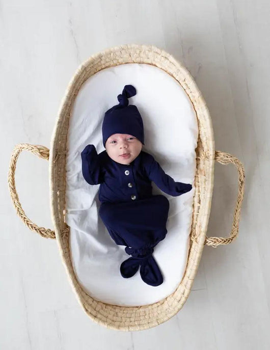 Emerson Newborn Knotted Gown Set - Navy - Milk & Baby 