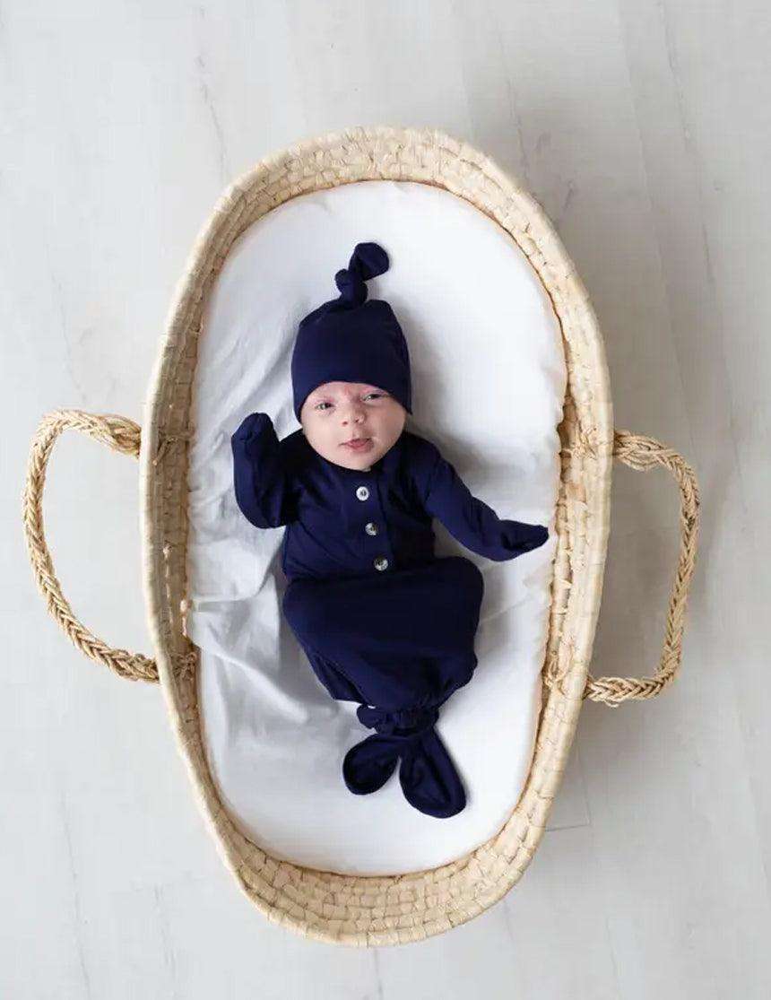 Emerson Newborn Knotted Gown Set - Navy | Milk & Baby