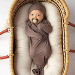 Cocoa Ribbed Knotted Newborn Gown Set | Milk & Baby
