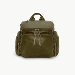 Caraa Baby Bag Medium in Olive Nylon with multiple pockets and waterproof design for parenting needs.