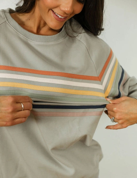 Limited Edition Six Stripe Invisible Zip Breastfeeding Sweatshirt | Grey Milk & Baby