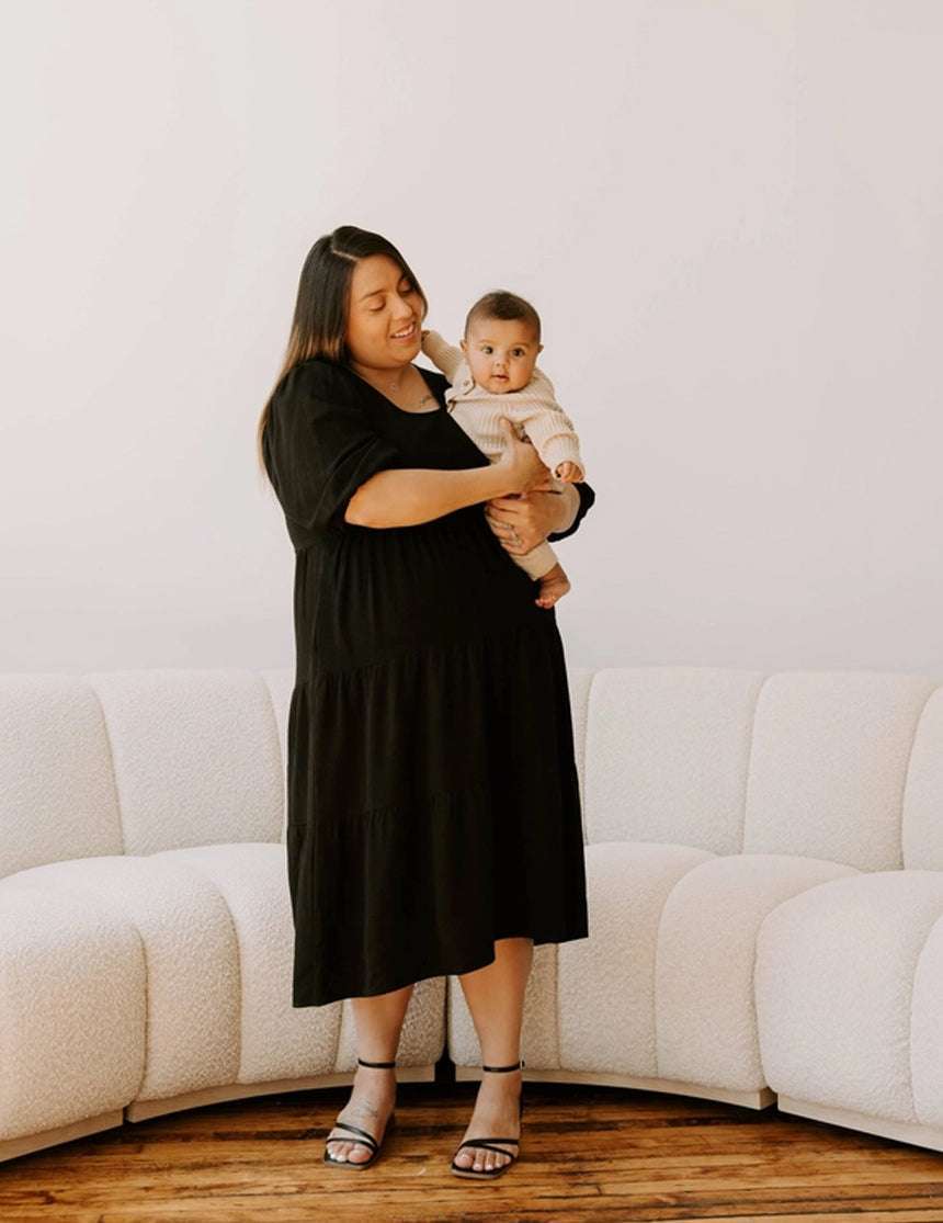 Tiered Breastfeeding Dress | Black | Milk & Baby