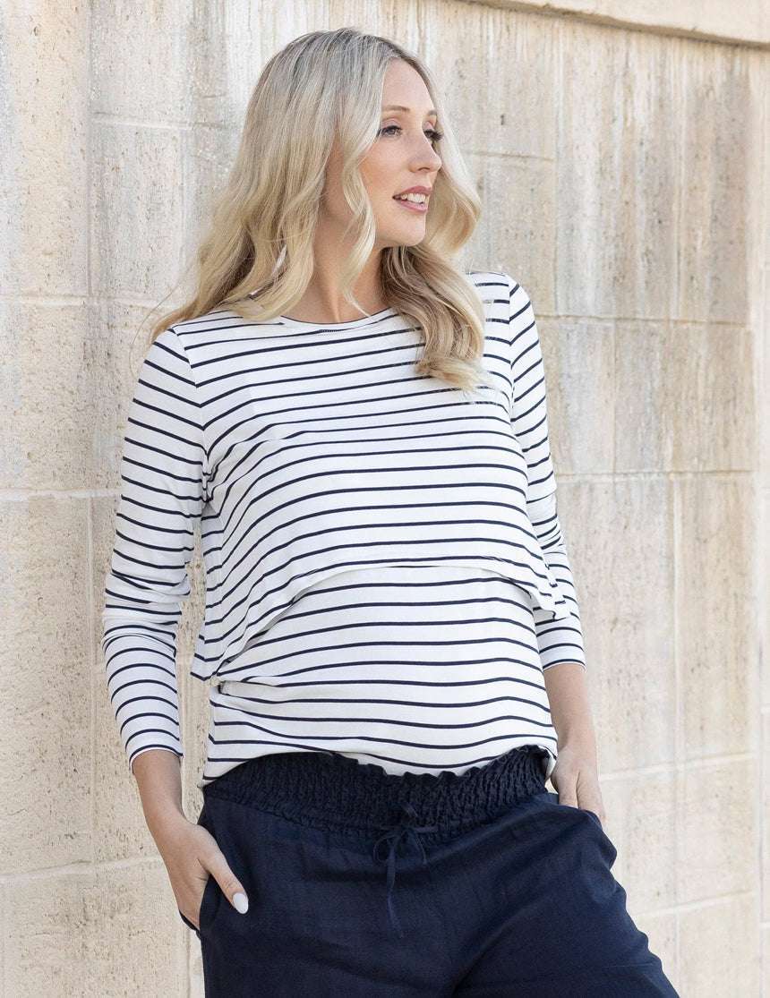 Lanie Maternity & Nursing Navy Stripe Top | Milk & Baby
