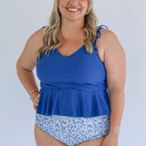 Tie Shoulder Breastfeeding Peplum Tankini Swimsuit Top 2026