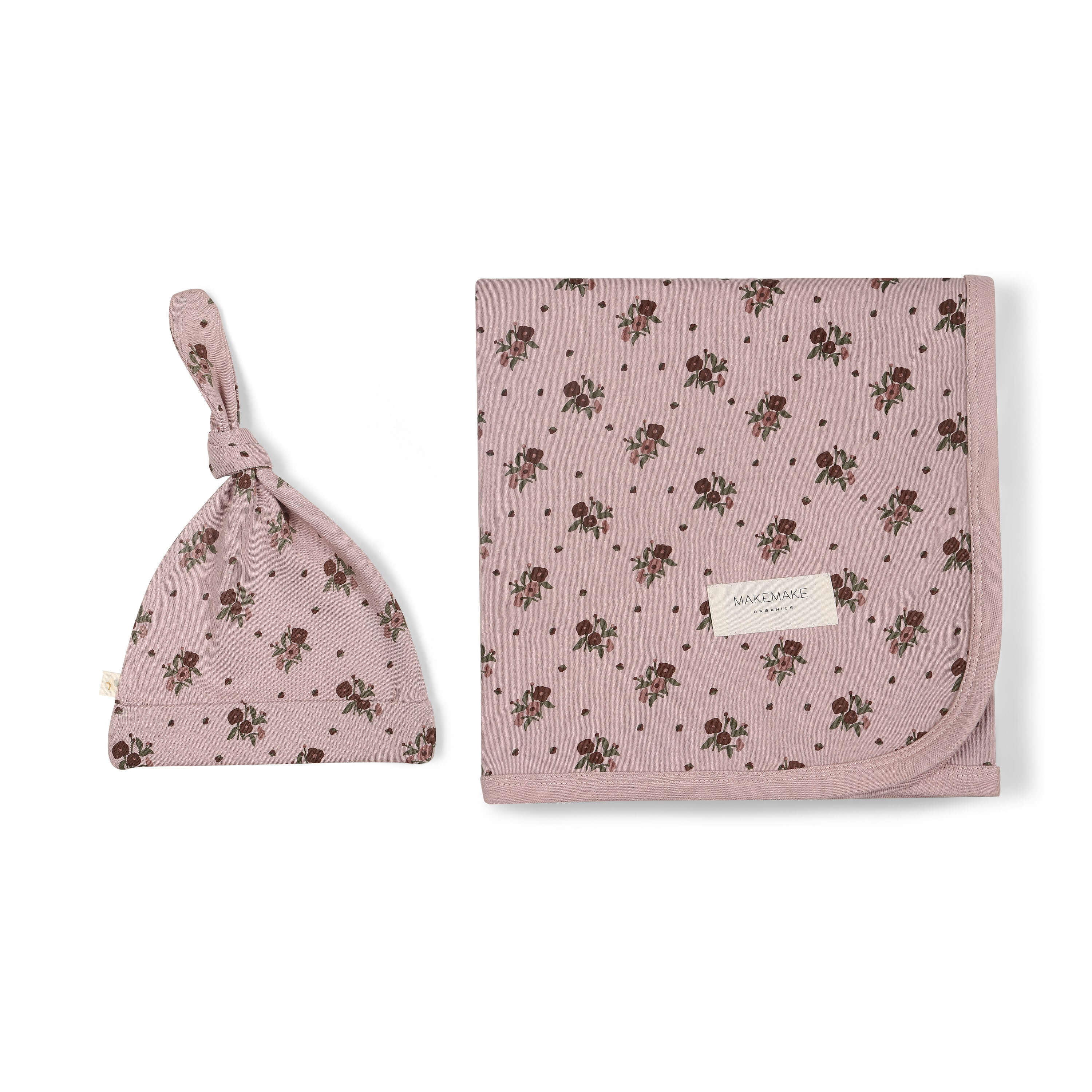 Rose Ditsy | Organic Swaddle Blanket & Hat | Milk & Baby
