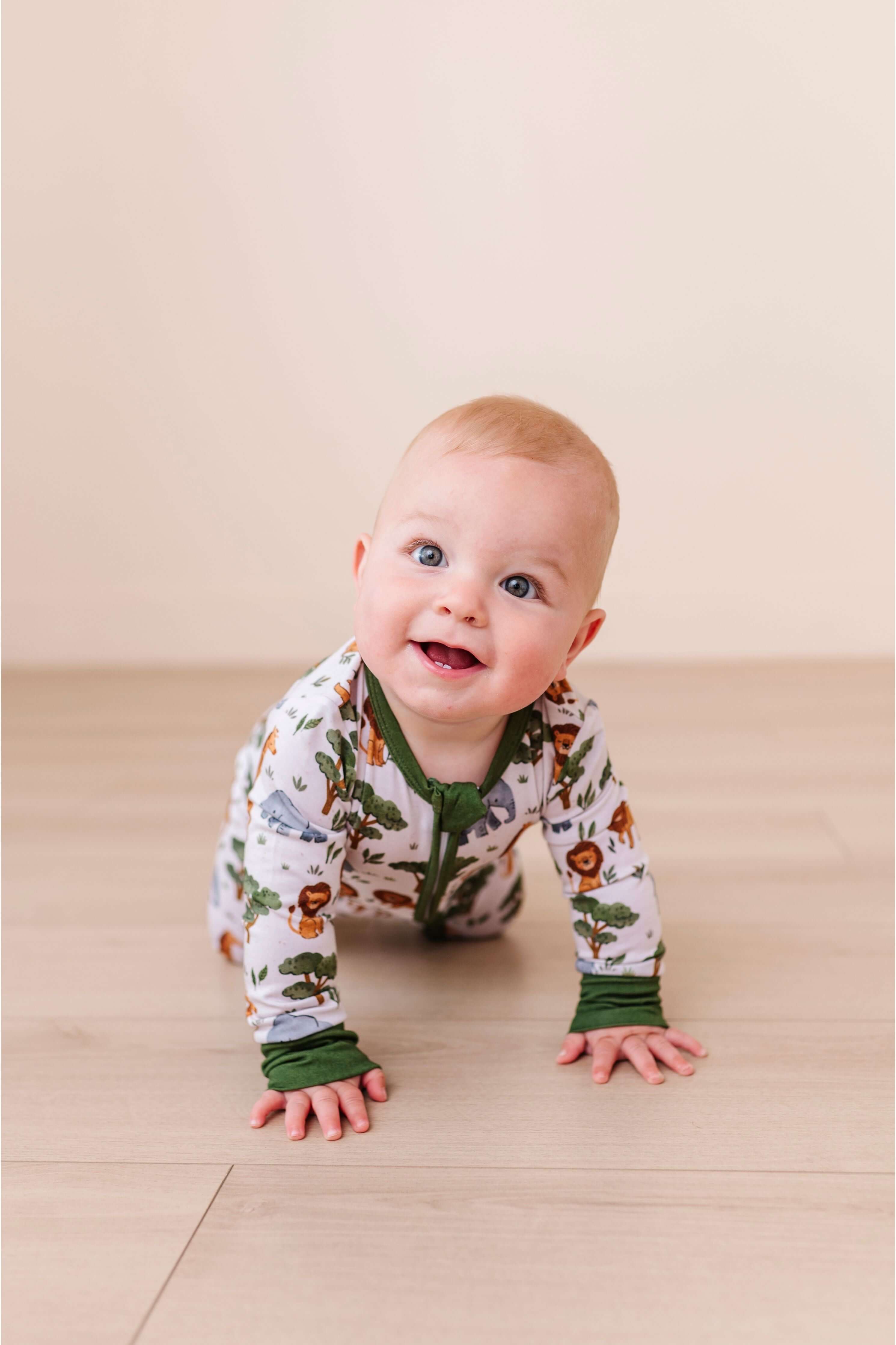 It's a Jungle Out There | Bamboo One Piece Zip Pajama | WHY BIRD & BEAN?Bird & Bean creates premium bamboo pajamas designed for comfort and durability. Made from the highest quality, extra soft bamboo viscose fabric, these baby and kid's pajamas feature a