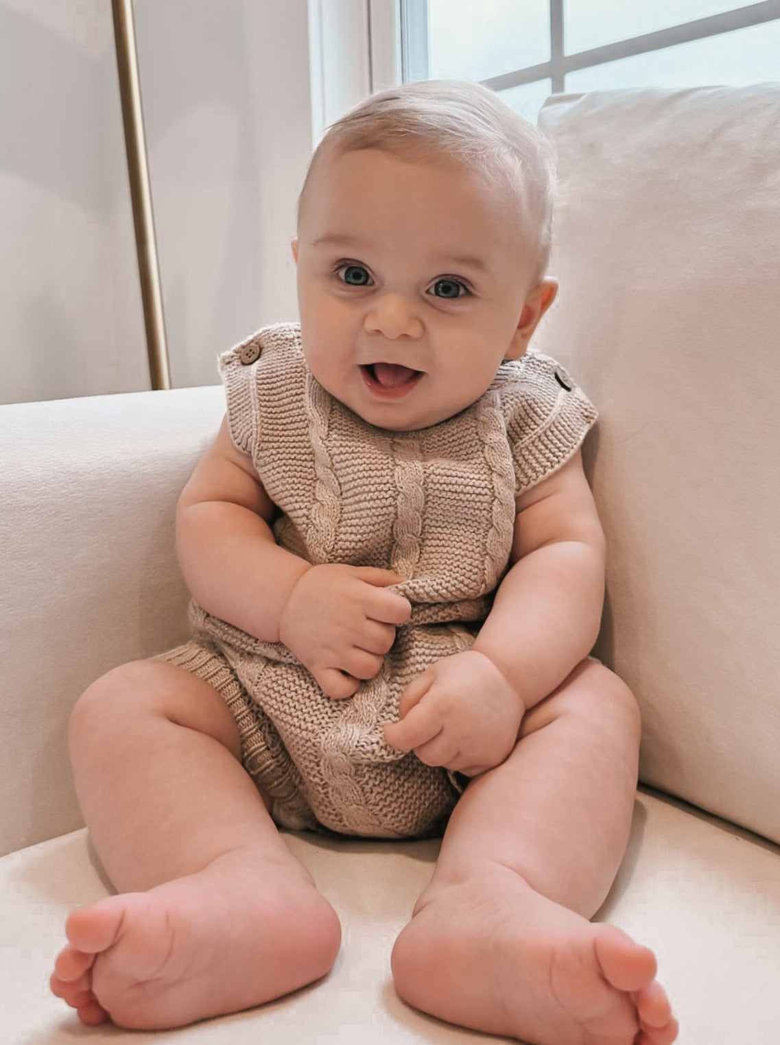 Luna + Luca Cable Knit Summer Romper - Heather Beige | Milk & Baby