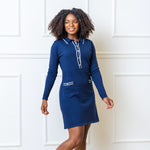 Tipped Button Front Sweater Dress 8 / Navy with White Tipping
