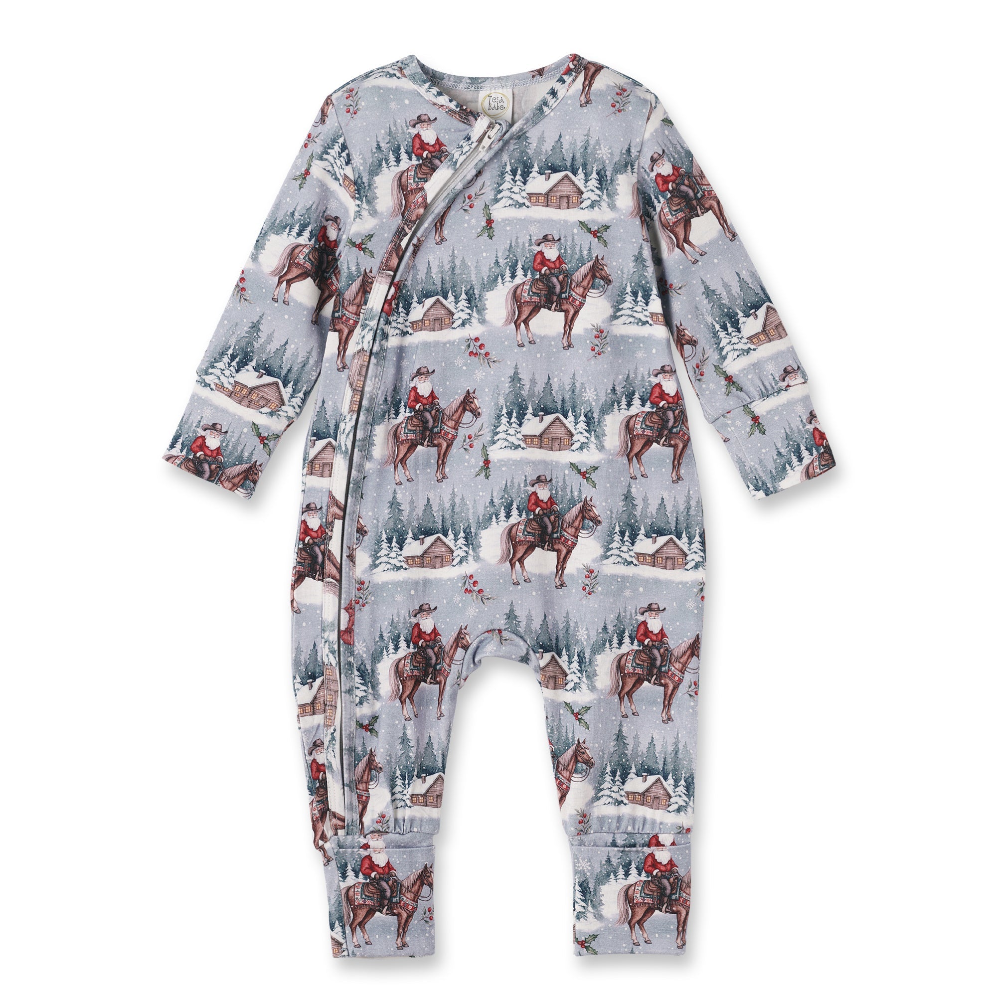 Cowboy Christmas Family Matching Soft Bamboo Pajamas | Snowy trails, tiny cabins, and a dash of Western spirit make these matching cowboy Christmas pajamas feel like a holiday storybook come to life. Crafted from buttery-soft, breathable bamboo with a tou