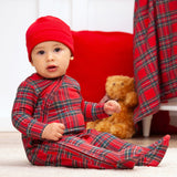 Red Holiday Tartan Plaid | Christmas Bamboo Baby Zipper Romper