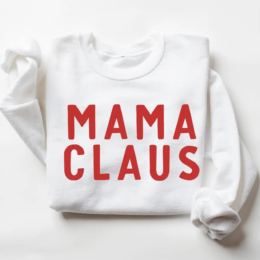 Mama Claus Sweatshirt | Details: Relaxed Fit Lived in Feel Our apparel is screen printed for quality and durability using environmentally safe inks. Crew neckline and trending design Material & Care: Colors may vary from different viewing devices. We reco