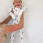 Bamboo Zip Pajamas | White & Black Lightning Bolt | Milk & Baby