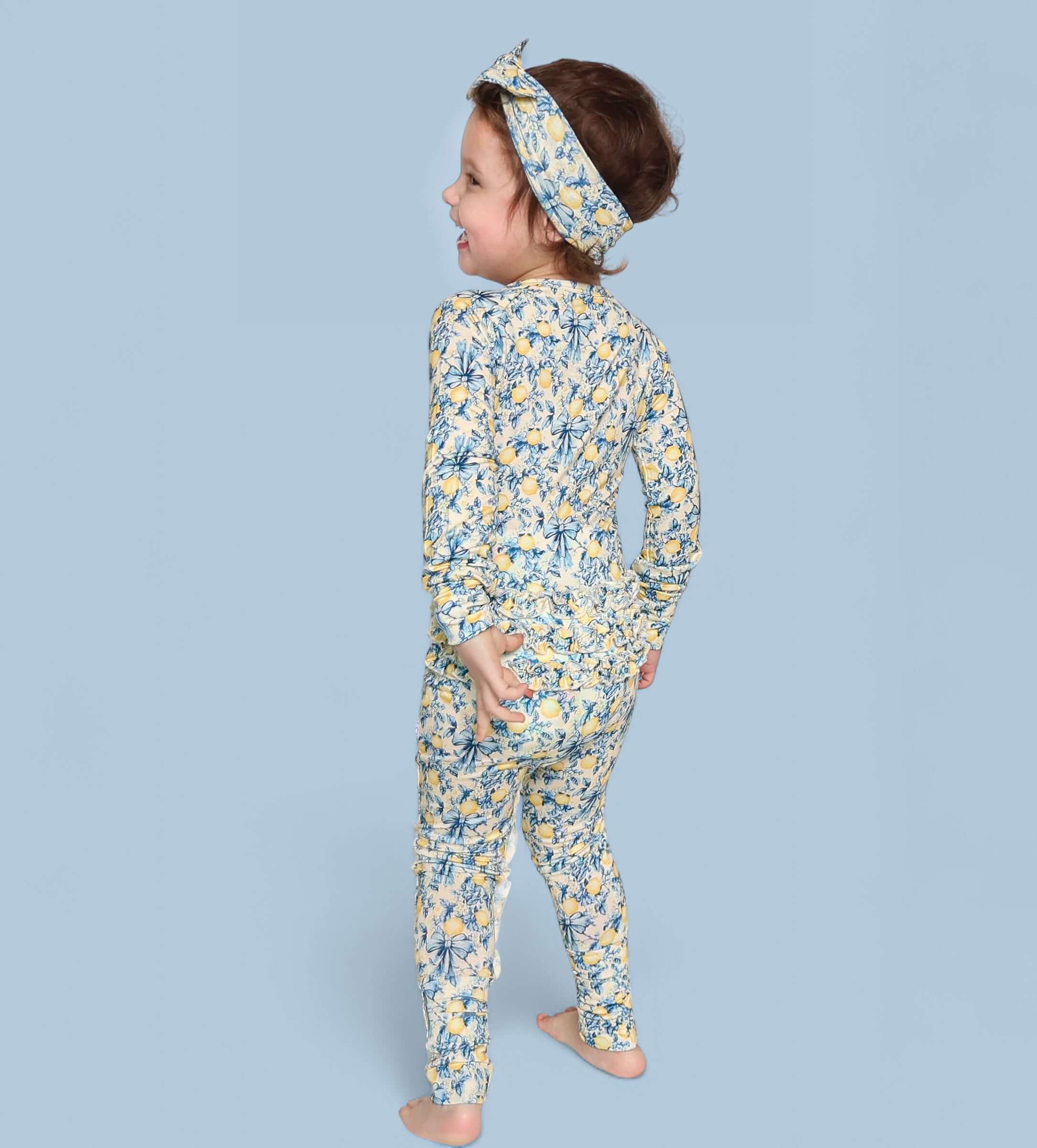 Vintage Citrus Toile Dream Ruffle Romper | Milk & Baby