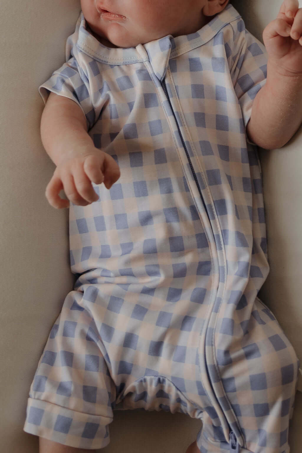 Shortie Bamboo Zip | Marilyn | Milk & Baby | Made of the softest premium bamboo. Durable and well designed your little ones can sleep and play in these cozy pajamas. These shortie rompers are ideal for warmer months featuring short sleeves and short botto