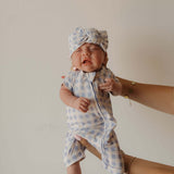 Shortie Bamboo Zip | Marilyn | Milk & Baby | Made of the softest premium bamboo. Durable and well designed your little ones can sleep and play in these cozy pajamas. These shortie rompers are ideal for warmer months featuring short sleeves and short botto
